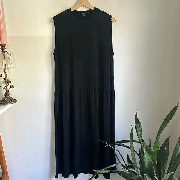 Eileen Fisher size large sleeveless black drop waist dress. - Picture 2 of 6